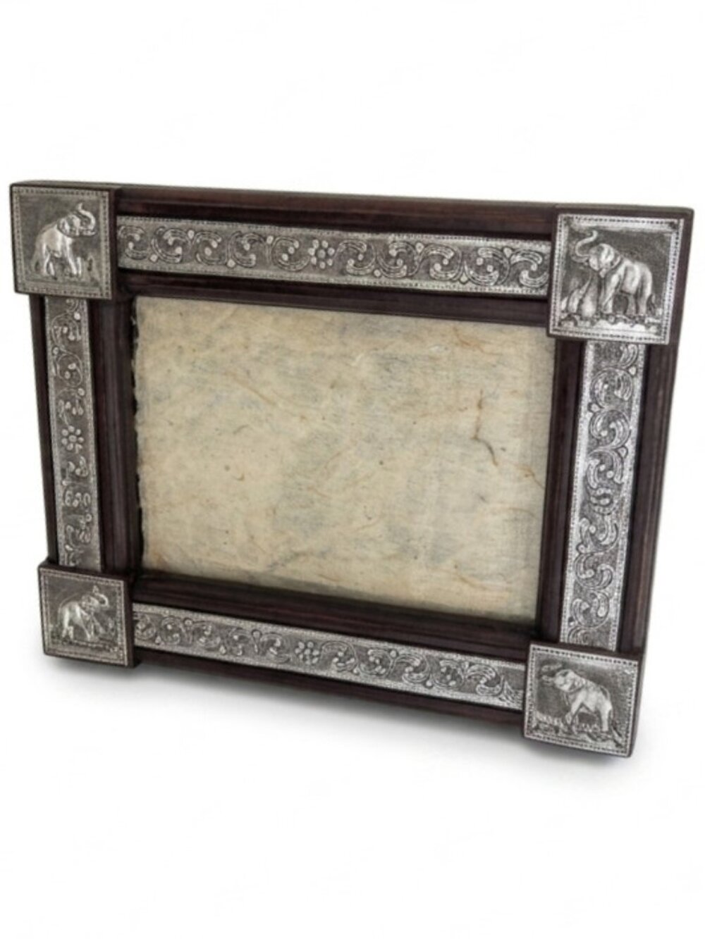 Vintage 5x7 Horizontal Elephant Wood Metal Frame Safari Decor